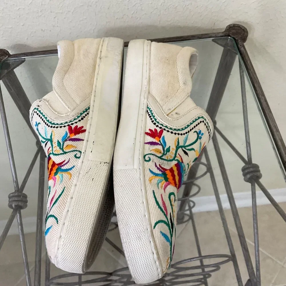 Sam Edelman shoes Women's size 7M Embroidered Floral /birds Slip On Tan shoes - Picture 3 of 8